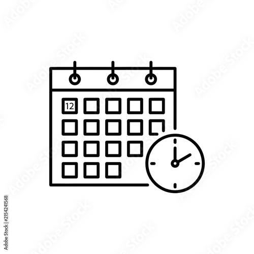 Calendar and Clock Outline Icon for Schedule, Appointment, and Time Management