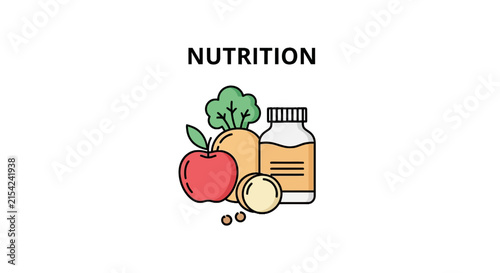 Healthy Nutrition Concept with Fruit Vegetables and Supplements