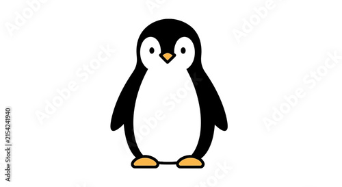 Cute Cartoon Penguin Character Standing Isolated