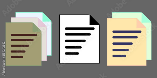 Minimalist document icons set, flat paper file vector illustrations, office data and text page symbols for digital interfaces