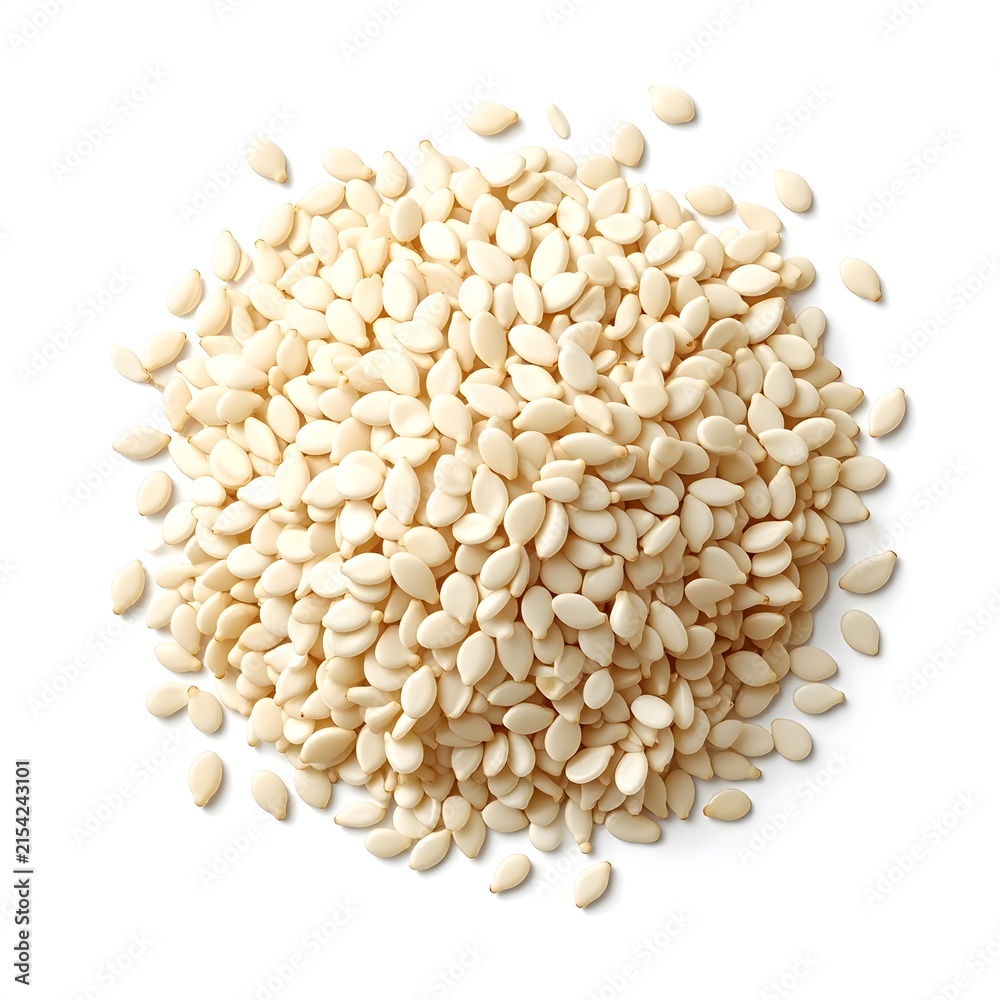 Obraz premium Pile of Whole White Sesame Seeds Isolated on White Background