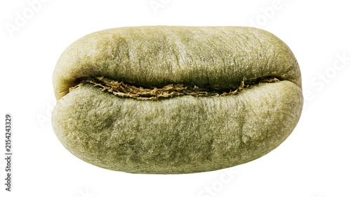 фотографія Single raw green coffee bean with textured surface, isolated on transparent back