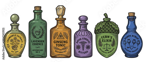 Vintage Apothecary Bottles Collection Isolated Transparent Background