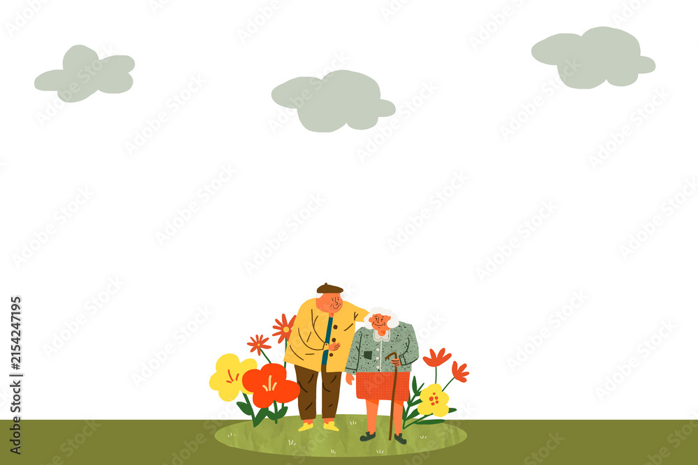Naklejka premium Green border png transparent background, old couple doodle with love concept
