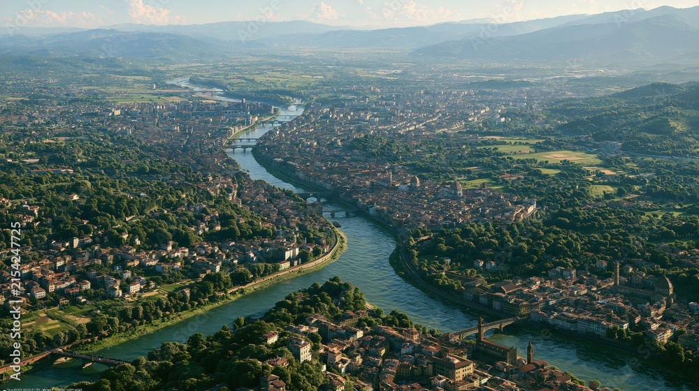 Fototapeta premium Clear Daylight Bird View of Arno River Florence River Landscape in Italy