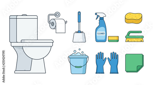 Картината върху платно Bathroom cleaning supplies and toilet illustration