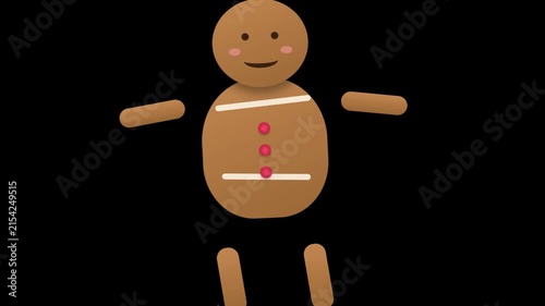 A cute cartoon gingerbread man character isolated on a black background.