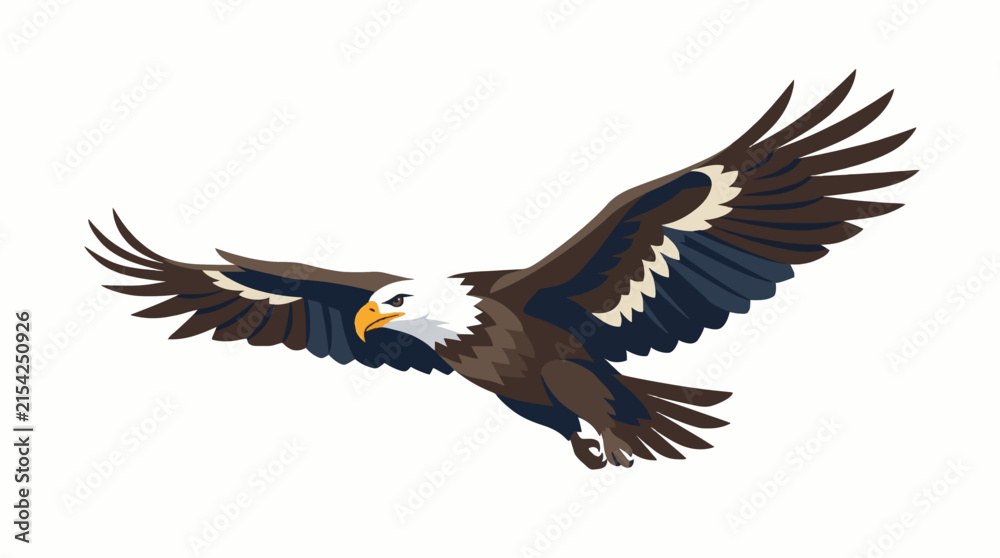 Naklejka premium Flying Bald Eagle Soaring Vector Illustration Isolated on White Background