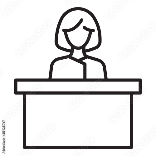 Hotel receptionist front desk outline vector icon