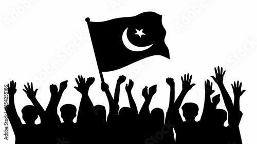 Canvastavla Crowd silhouettes raising hands celebrating with national flag symbol of unity w