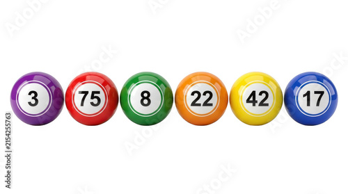 Set of colorful lottery balls with numbers isolated on transparent background