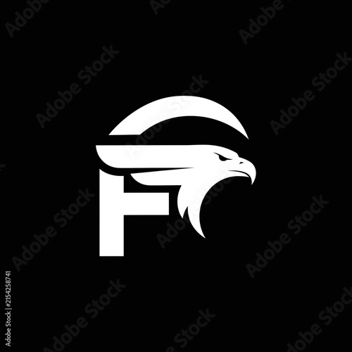 Eagle head merged with letter F logo design.