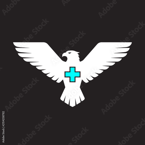 Eagle silhouette with medical cross emblem.