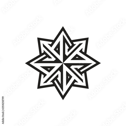 Eight-pointed star interlocking geometric symbol.
