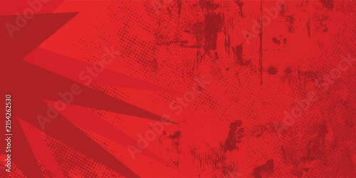 Abstract Red Grunge Background with Halftone and Geometric Shapes