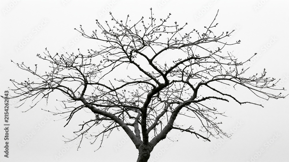 Fototapeta premium The Leafless Tree in Winter: Stark Monochrome Silhouette Against Sky