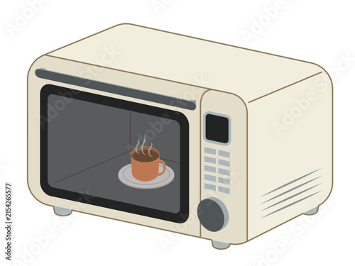 電子レンジでマグカップの飲み物を温めるイラスト