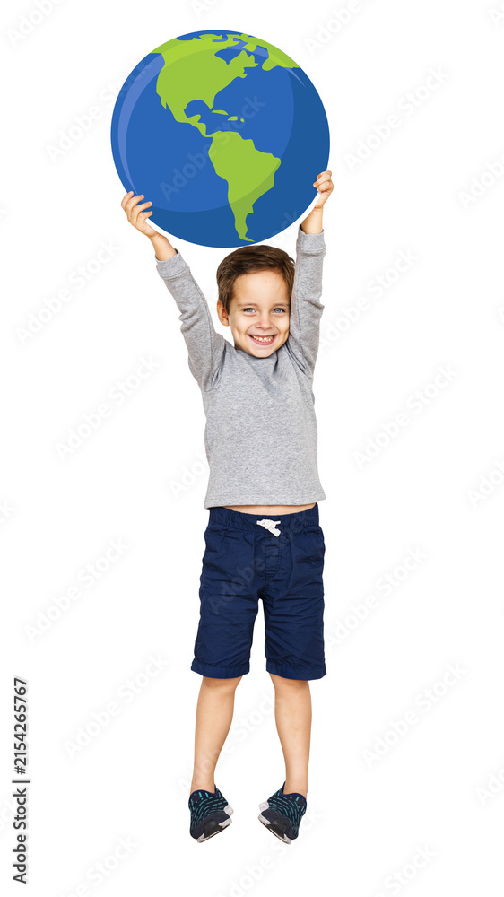 Fototapeta premium Boy holding Earth png, transparent background