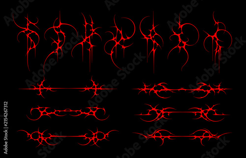 Foto Neo Tribal Gothic Sigil Vector Set with Organic Spiked Forms Fine Thorn Details