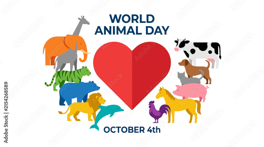 Fototapeta premium World Animal Day Celebration Graphic with Assorted Wild and Farm Animals