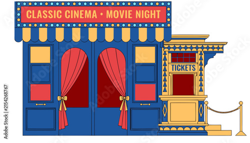 Canvas Print Very beautiful colorful realistic vector illustration of a classic movie theater