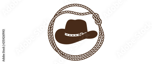 Isolated Cowboy Hat Emblem with Lasso Rope Circle