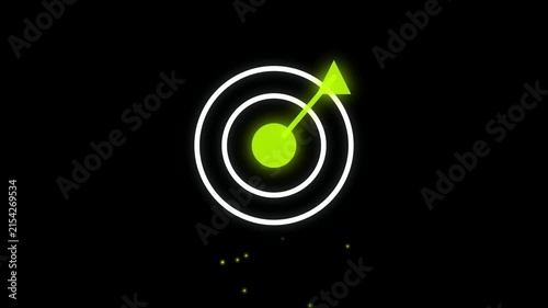 Neon green target symbol with arrow icon on black background.