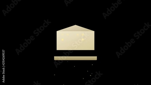 Minimalist graphic illustration of a cheese wedge isolated on a black background.