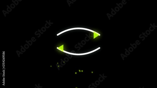 Minimalist neon green loading icon with circular arrows on a black background.