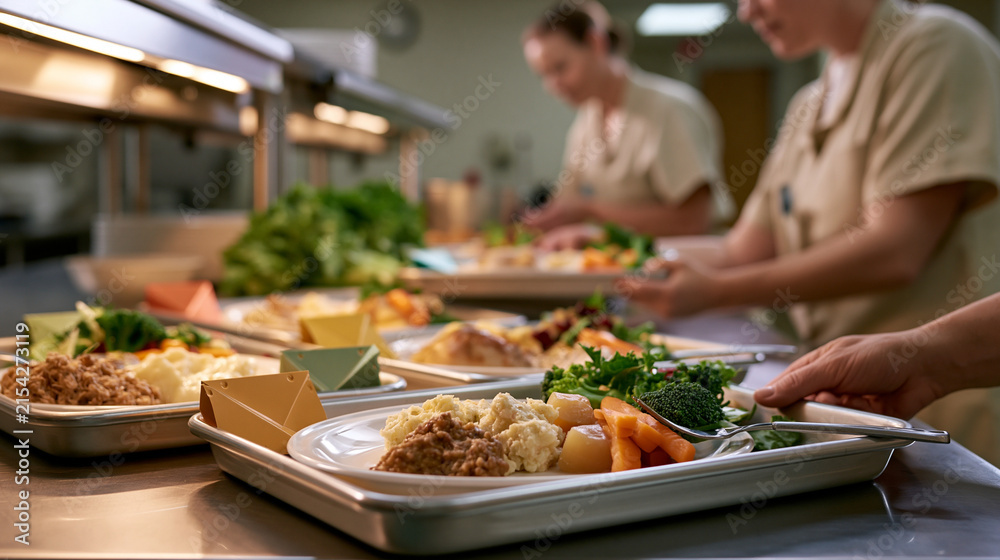 Obraz premium Hospital kitchen sorts meals by texture level