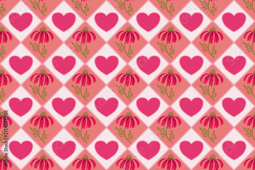 seamless pattern with hearts Pink Heart and Flower Seamless Pattern, Romantic Floral Decorative Background