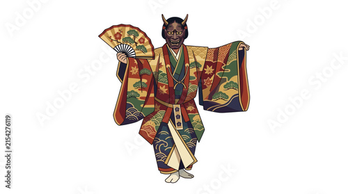 Foto Japanese Noh Theater Performer with Oni Mask Illustration