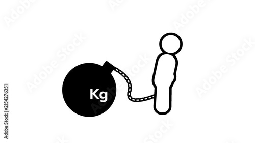 A person walking while dragging a heavy iron ball and chain labeled kg symbolizing a heavy burden or obstacle that is holding that person firmly back
