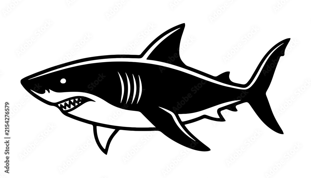 Fototapeta premium Great white shark silhouette vector illustration isolated on white background