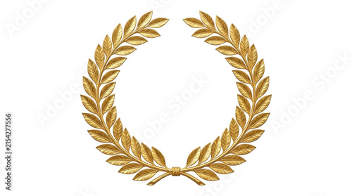 Golden laurel wreath symbol of victory isolated on transparent background