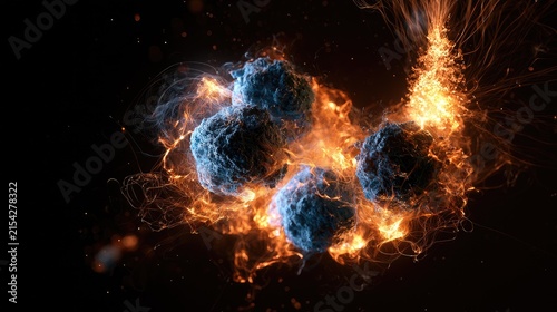Cosmic orbs enveloped in swirling fiery energy and ethereal tendrils