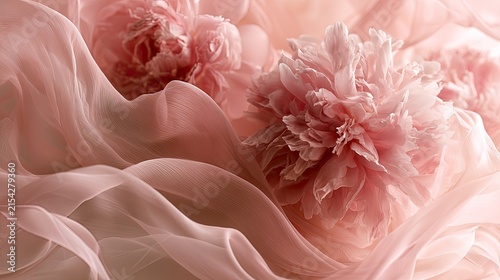 Soft pink petals unfurl through flowing, sheer fabric