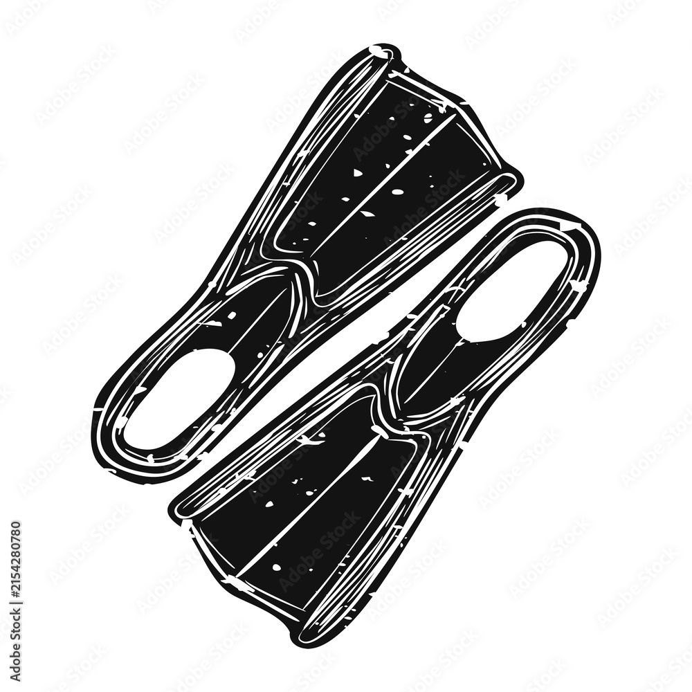 Fototapeta premium Png vintage diving flippers illustration, transparent background