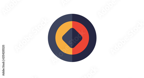 A flat design logo with a dark blue outer ring, a yellow-orange inner ring, and a dark blue diamond shape in the center
