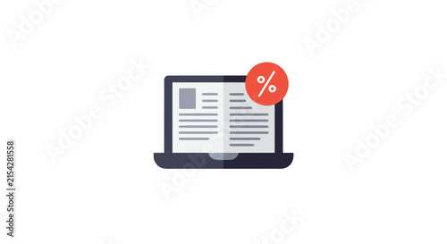An open laptop displaying a document with a red percentage sign symbol in a circle next to it