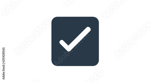 A dark square icon with a white checkmark, indicating completion or confirmation
