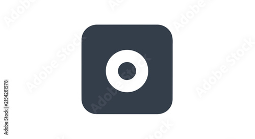 A simple, minimalist graphic representing a record button or a target, enclosed within a dark square