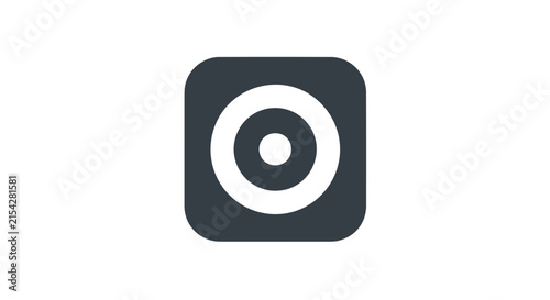A minimalist graphic representation of a target with concentric circles against a white background. The design uses dark grey for the target and its background, set within a rounded square shape