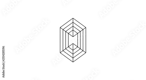 Abstract geometric optical illusion of a cube with perspective lines suggesting depth and dimension. The lines create a paradoxical visual effect, drawing the viewer into an impossible structure