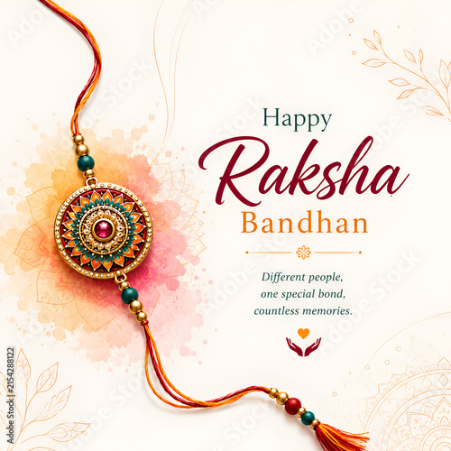 Happy raksha bandhan greeting background with colorful floral rakhi bracelet on watercolor texture rakshabandhan festival watercolor bracelet celebration tradition