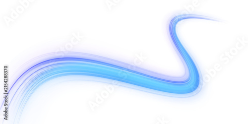 Bild auf Leinwand Blue neon trails curve around a PNG object with digital motion