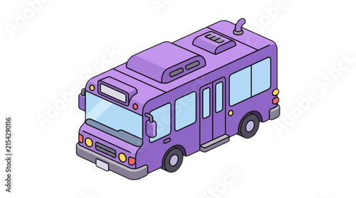 Isometric Illustration of a Purple Passenger Bus