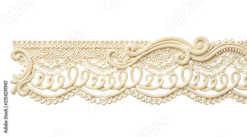 Vintage cream lace border, elegant ivory crochet trim with floral swirls, decorative textile embroidery for wedding invitations
