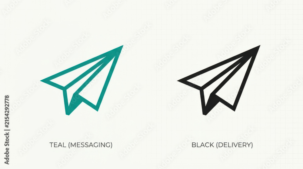 Obraz premium Teal and black paper airplane icons for messaging and delivery