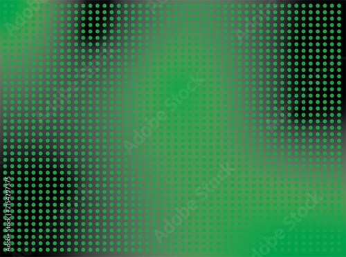 Abstract green halftone dot pattern with a smooth gradient and varying dot density. Repeating circular elements form a modern geometric composition with a digital print aesthetic. Suitable for posters